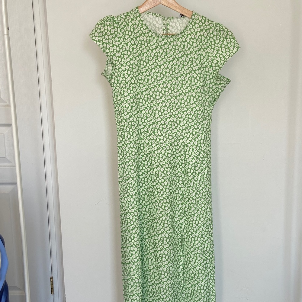 Green and White Floral Spring Dress Long